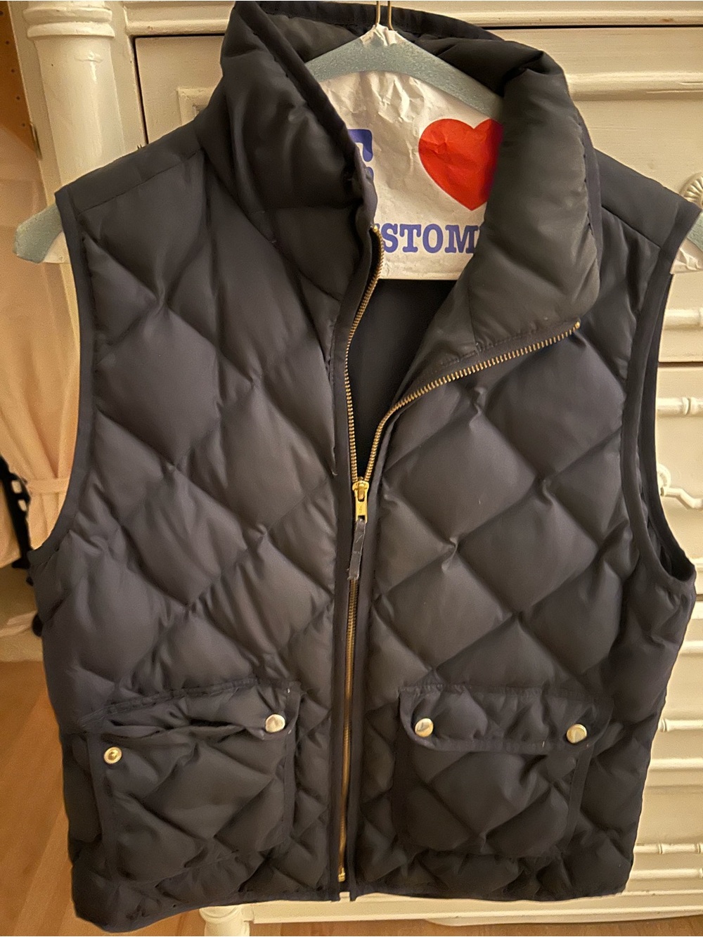 J.Crew Navy Quilted Puffer Vest with Gold Hardware